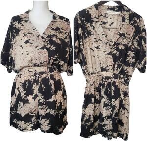 Bishop+Young Floral Romper Black Beige Vintage Boho Chic Size S